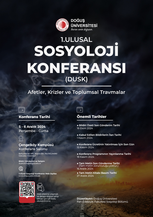 1.Ulusal Sosyoloji Konferansı (DUSK): Afetler, Krizler ve Toplumsal Travmalar